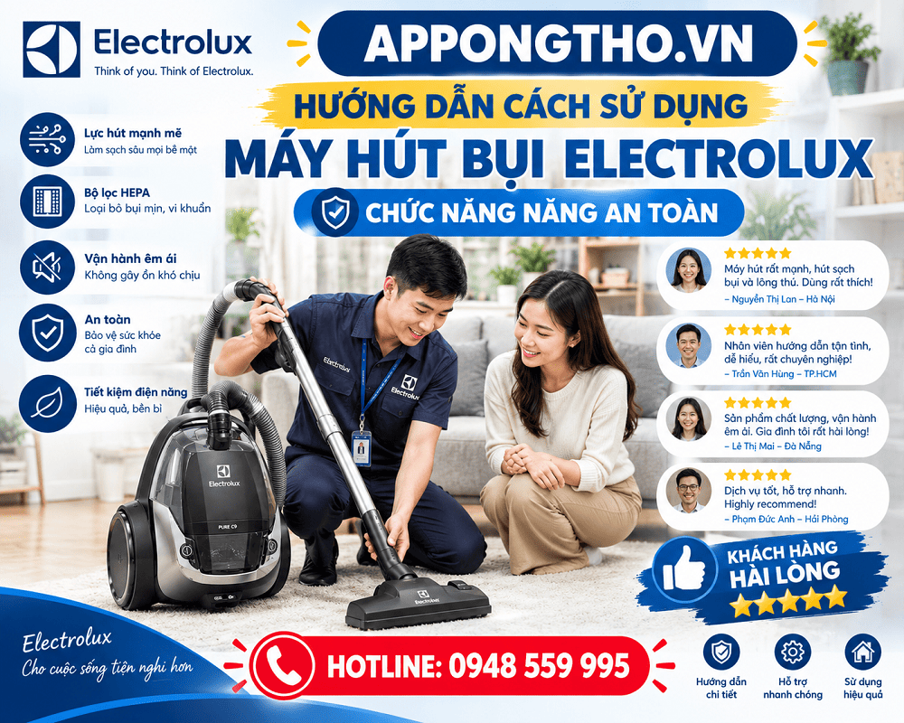 9. Cách thu dây – Cord Rewind trên máy hút bụi Electrolux