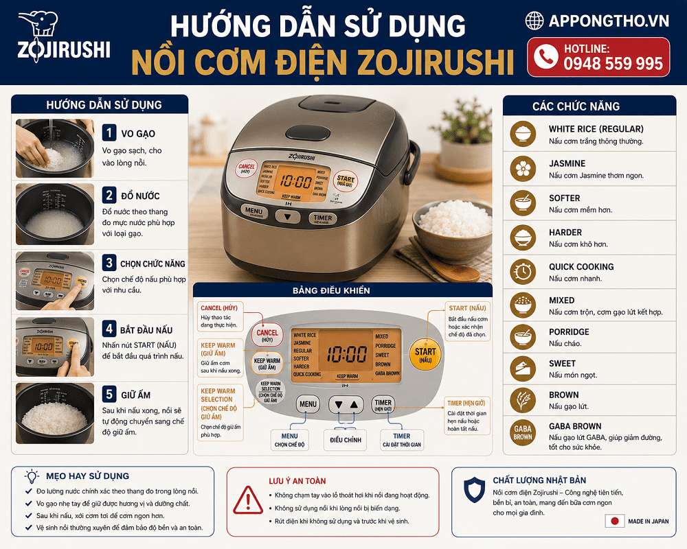 🔥 2. Cài đặt hâm – 再加熱 / Reheat trên nồi cơm điện Zojirushi