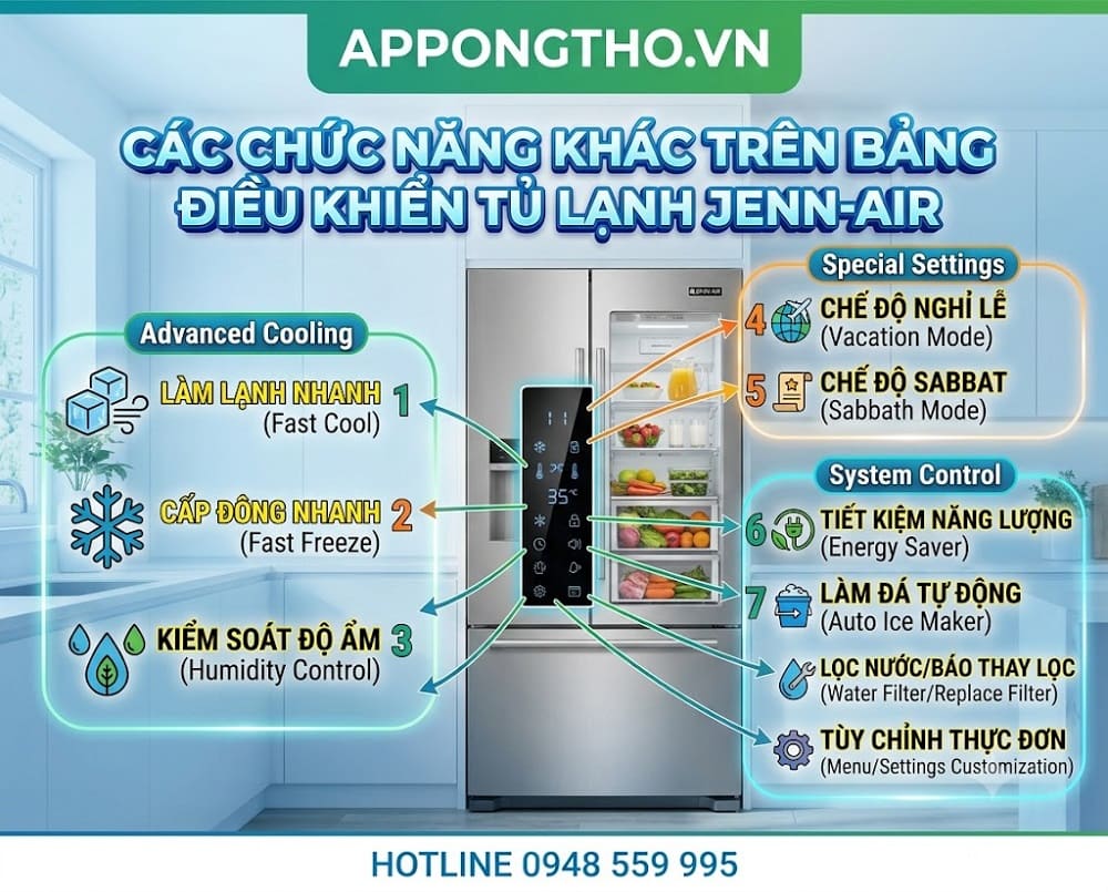 9. Cách chọn đá viên/đá nghiền (Cubed Ice) trên tủ lạnh Jenn-Air