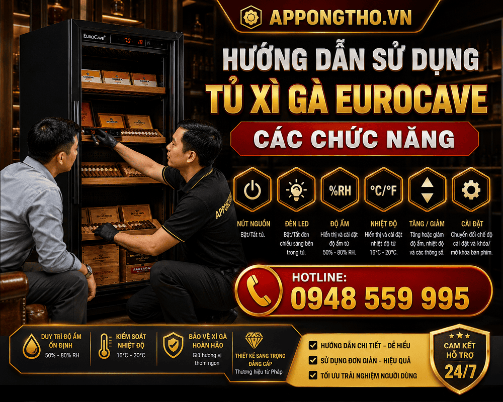 8. Cài đặt + / − – Tăng / giảm trên tủ xì gà (Cigar) EuroCave