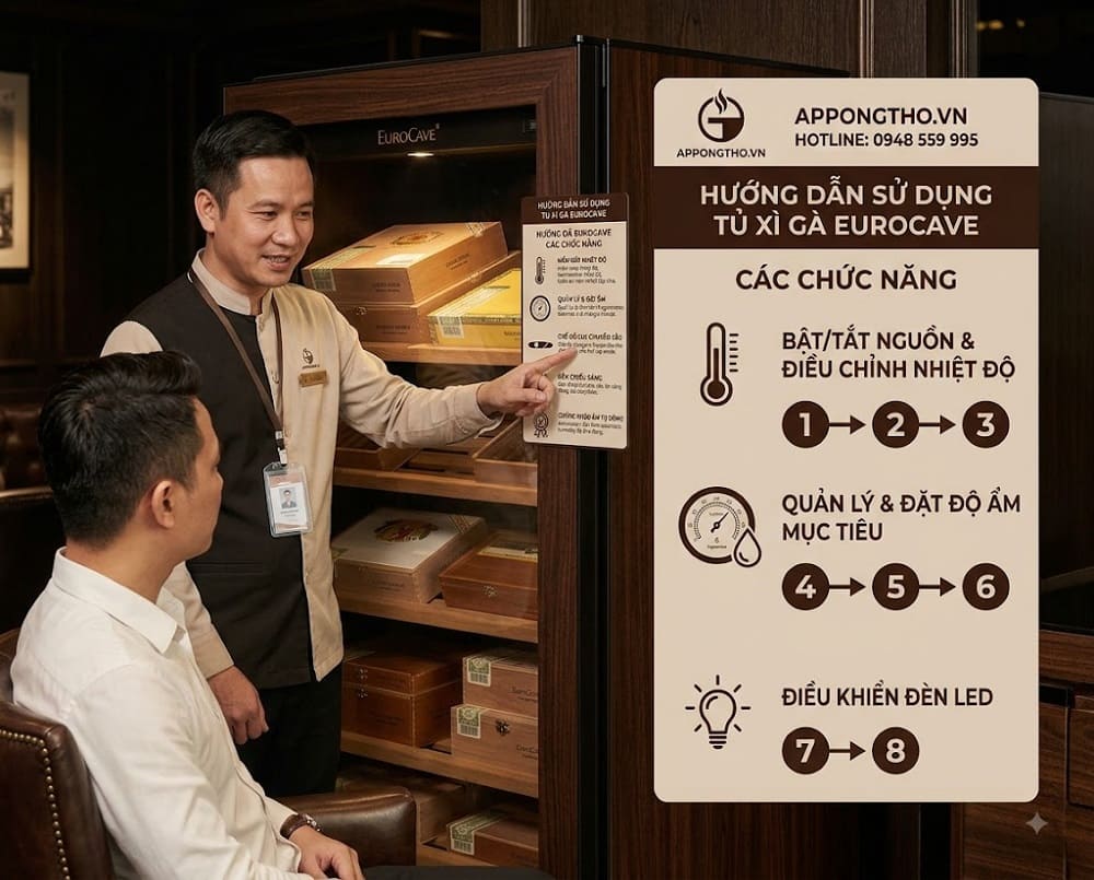 Hướng dẫn cài đặt từng nút bấm chức năng tủ xì gà EuroCave