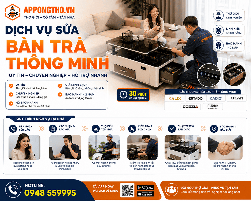 30 Địa chỉ sửa bàn trà tích hợp tủ lạnh & loa tại Hà Nội