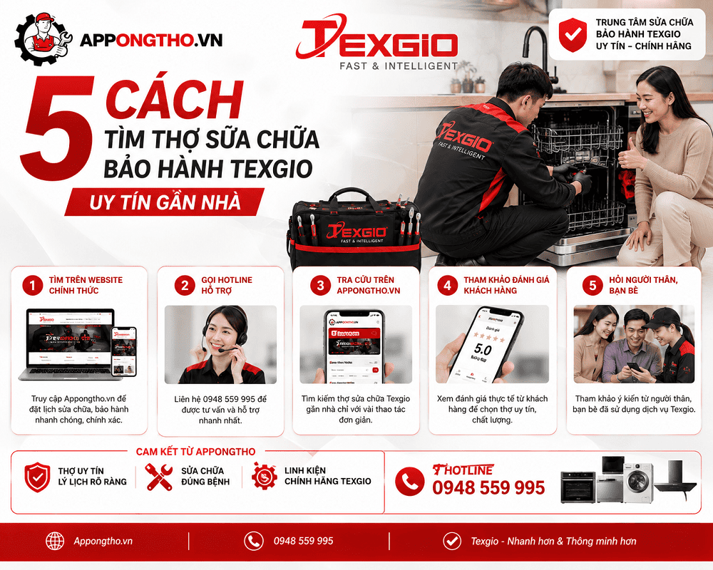 5 Cách tìm thợ sửa chữa bảo hành Texgio uy tín gần nhà