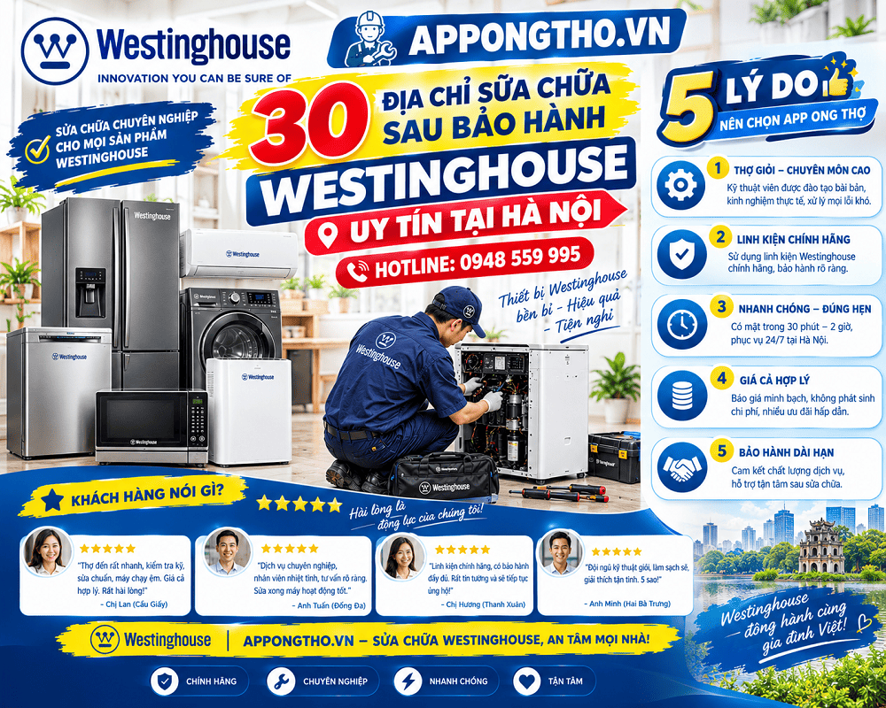 30 Địa chỉ hỗ trợ sửa chữa sau bảo hành Westinghouse tại Hà Nội