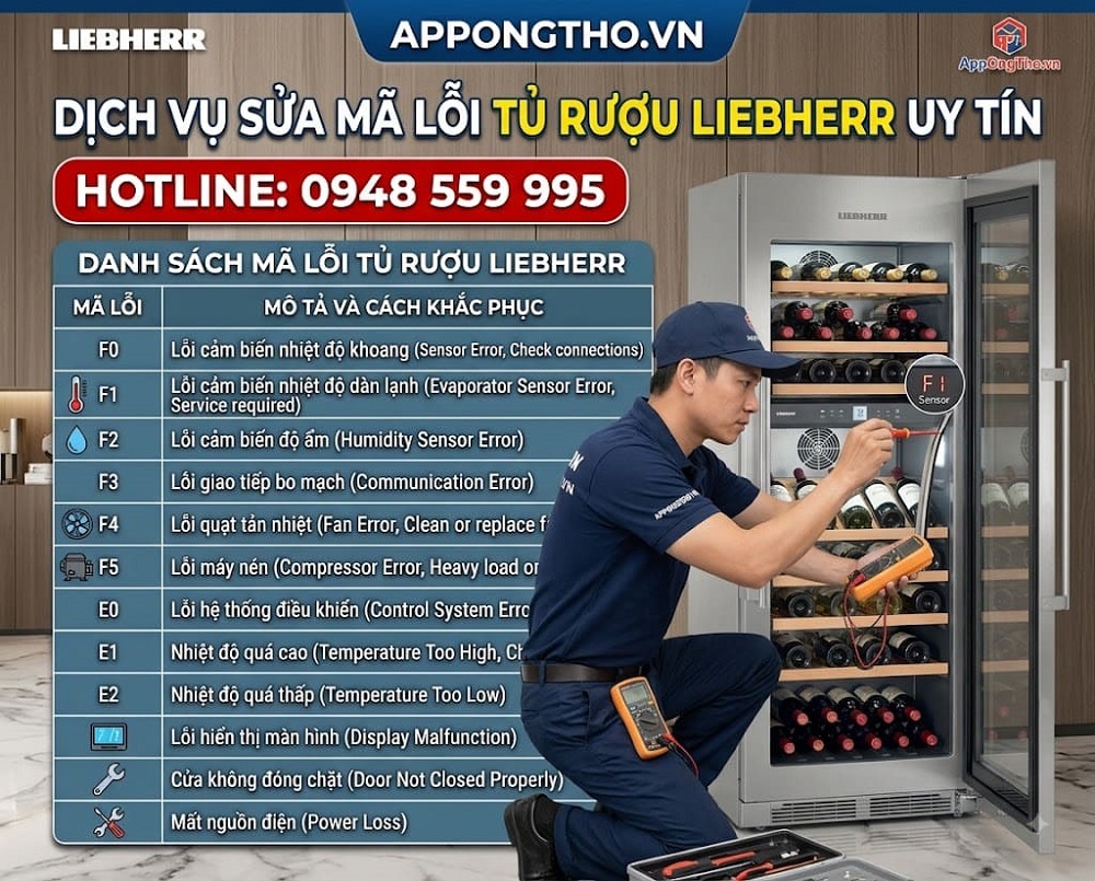 12. Tủ rượu Liebherr báo lỗi LO: Nhiệt độ thấp